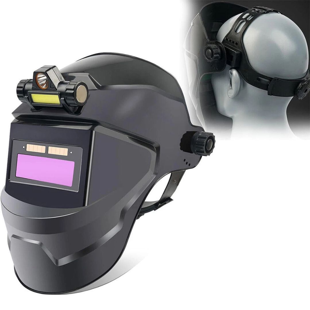 Máscara de Soldadura Automática com Escurecimento Premium com Luz LED, Leve na Cabeça, Proteção Ocular Total