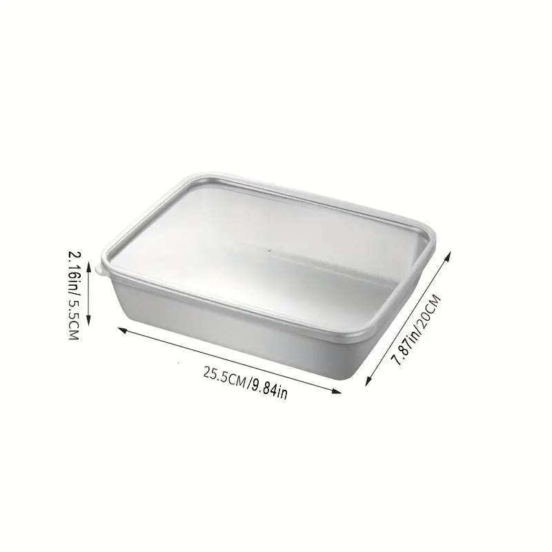 Caixa de armazenamento de alimentos SUS304, tabuleiro retangular em aço inoxidável com tampa de borracha, seguro para a saúde. (25cm*19,5cm*5cm)