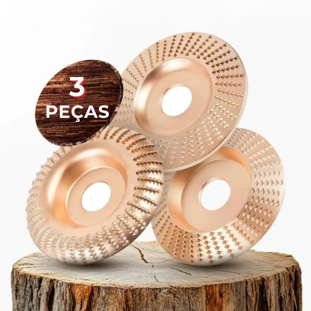 Conjunto de 3 Discos de Desbaste em Aço Carbono para Madeira (Plano - Curvo - Inclinado)