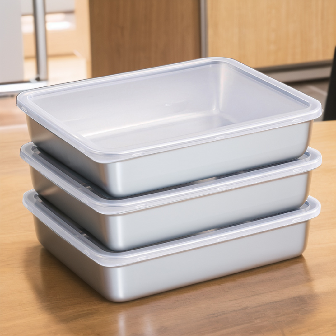 Caixas para conservação de alimentos, bandeja retangular de aço inox SUS304 (25x20x5cm)