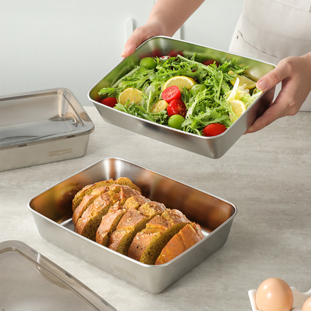 Caixas para conservação de alimentos, bandeja retangular de aço inox SUS304 (25x20x5cm)