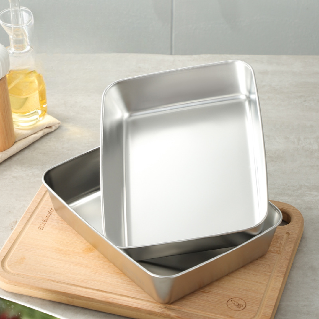 Caixas para conservação de alimentos, bandeja retangular de aço inox SUS304 (25x20x5cm)