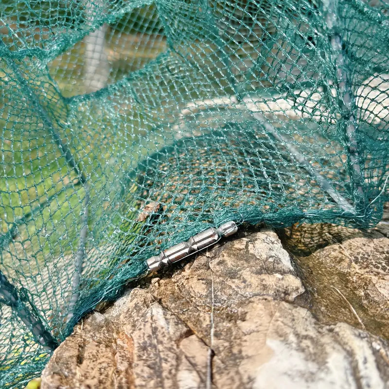 Gaiola de Pesca Dobrável em Nylon Verde Durável - Design Espesso e Sem Nós para Camarões e Enguias, Perfeita para Pesca em Rios e Lagos