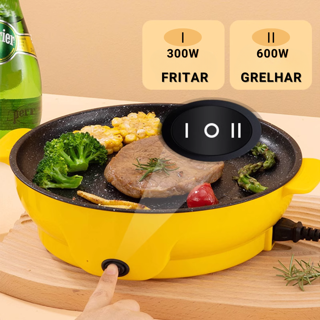 Frigideira Elétrica para Fritar e Grelhar para Uso Doméstico, Frigideira Elétrica Multifuncional, Grelha para Carne