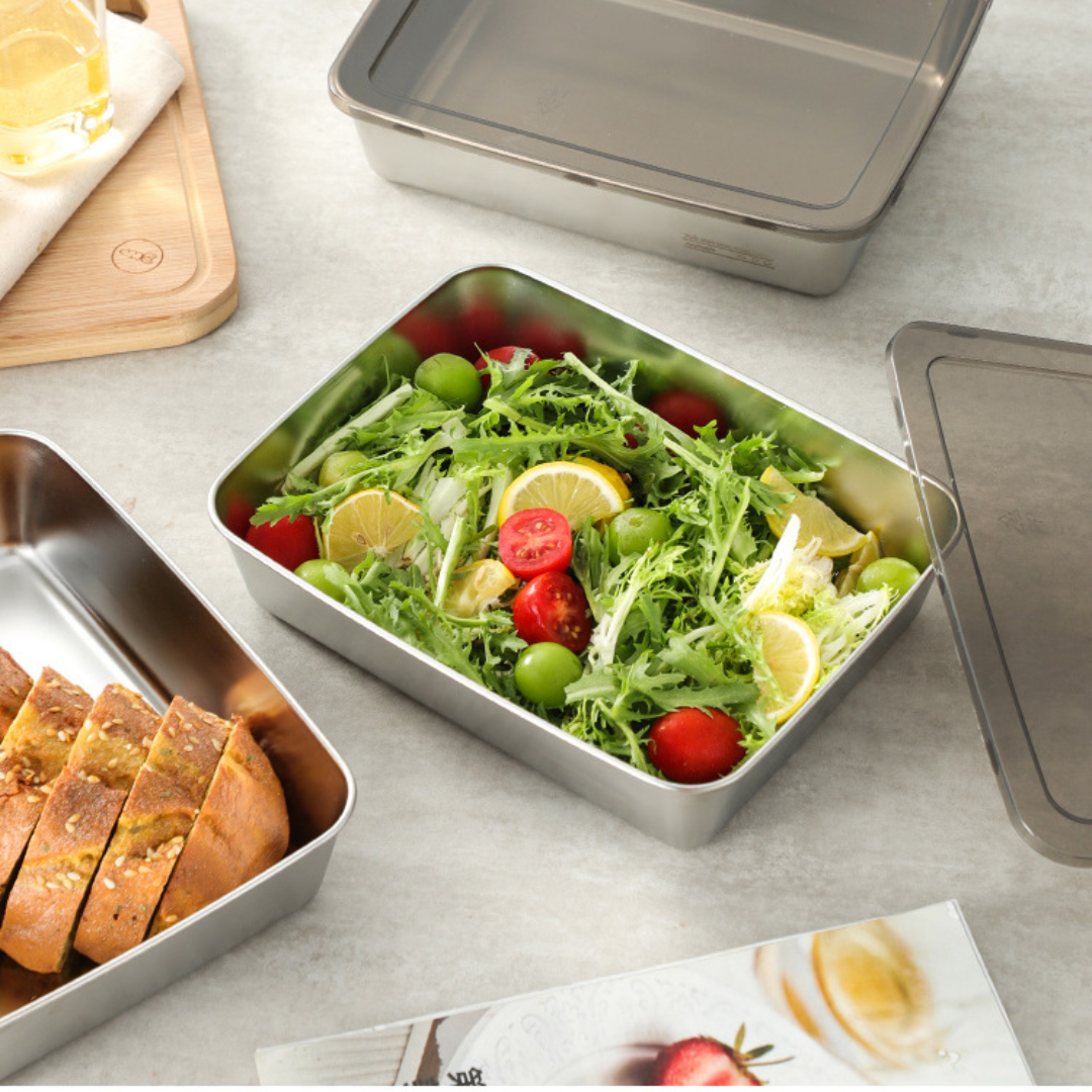 Caixas para conservação de alimentos, bandeja retangular de aço inox SUS304 (25x20x5cm)