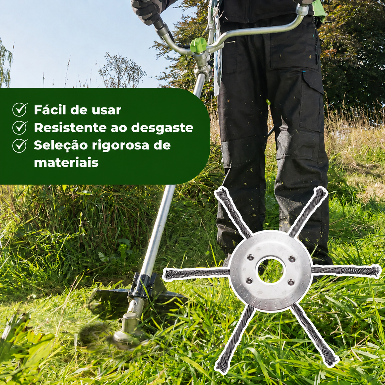 Cabeça de Roçadeira com 6 Lâminas de Fio de Aço Trançado de Alta Resistência