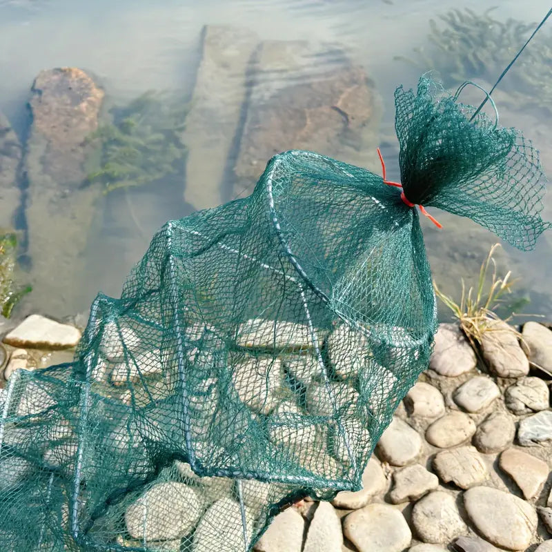 Gaiola de Pesca Dobrável em Nylon Verde Durável - Design Espesso e Sem Nós para Camarões e Enguias, Perfeita para Pesca em Rios e Lagos