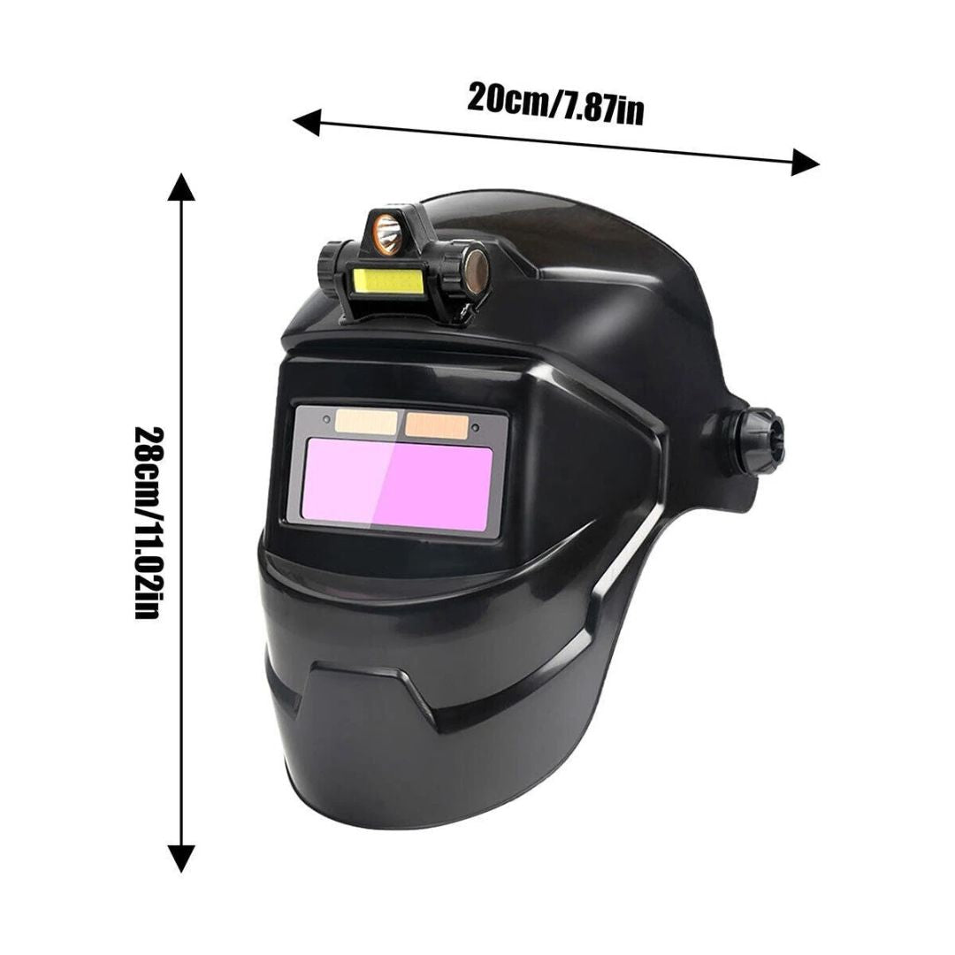 Máscara de Soldadura Automática com Escurecimento Premium com Luz LED, Leve na Cabeça, Proteção Ocular Total