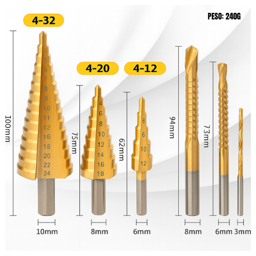 TitanDrill™ – Conjunto de Brocas Escalonadas em Titânio
