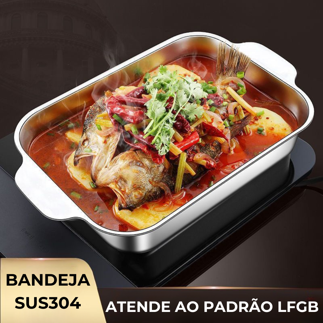 Tabuleiro De Cozinha Em Aço Inoxidável SUS304 Para Panelas Quentes, Peixe A Vapor, Cozedura E Armazenamento De Alimentos - Tamanho Grande