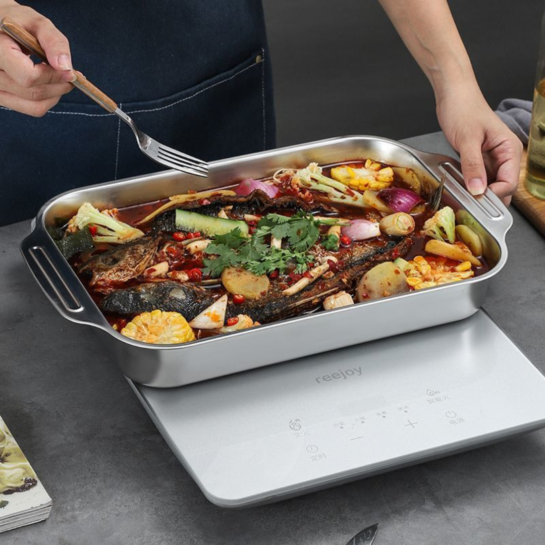 Tabuleiro De Cozinha Em Aço Inoxidável SUS304 Para Panelas Quentes, Peixe A Vapor, Cozedura E Armazenamento De Alimentos - Tamanho Grande