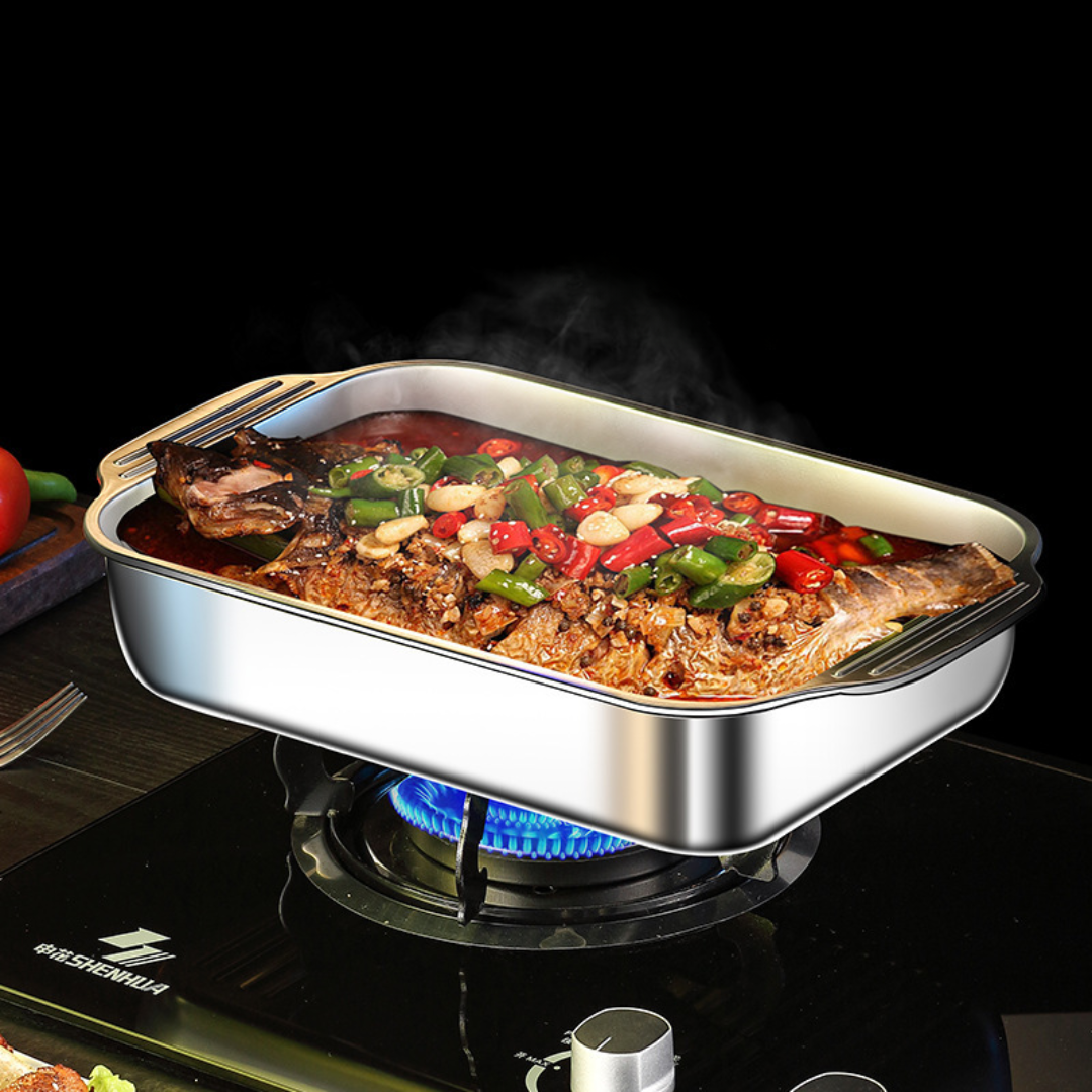 Tabuleiro De Cozinha Em Aço Inoxidável SUS304 Para Panelas Quentes, Peixe A Vapor, Cozedura E Armazenamento De Alimentos - Tamanho Grande