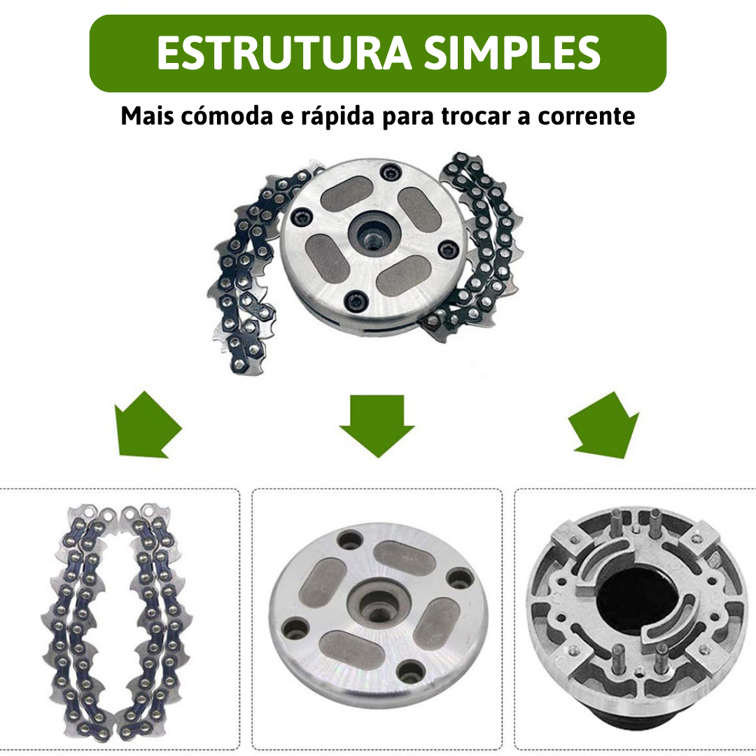 Cabeça de corte em aço com corrente – Corte limpo, durabilidade e segurança total