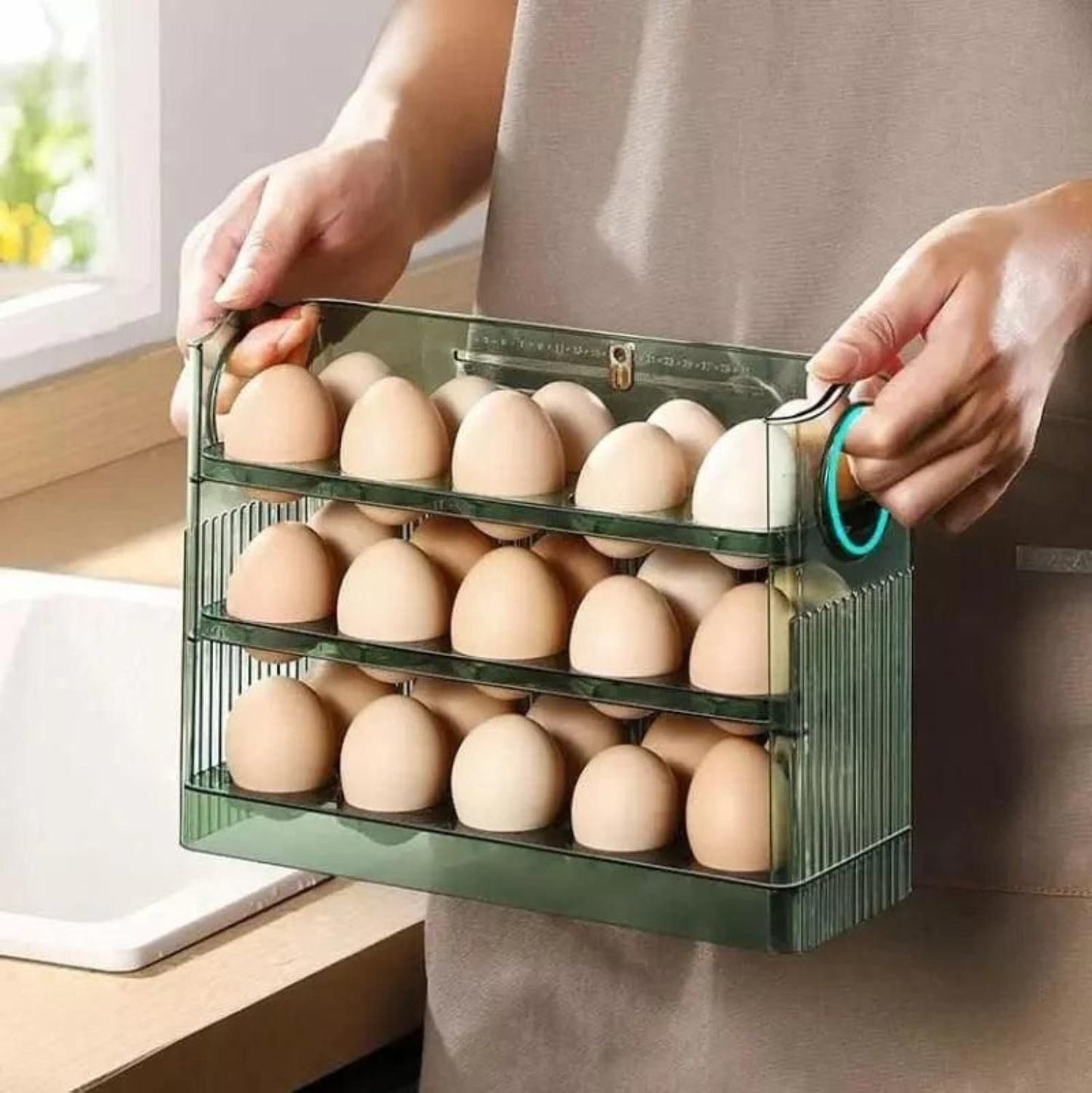 Tabuleiro Para Ovos De 3 Camadas De Grande Capacidade Com Inversão Automática De 90 Graus