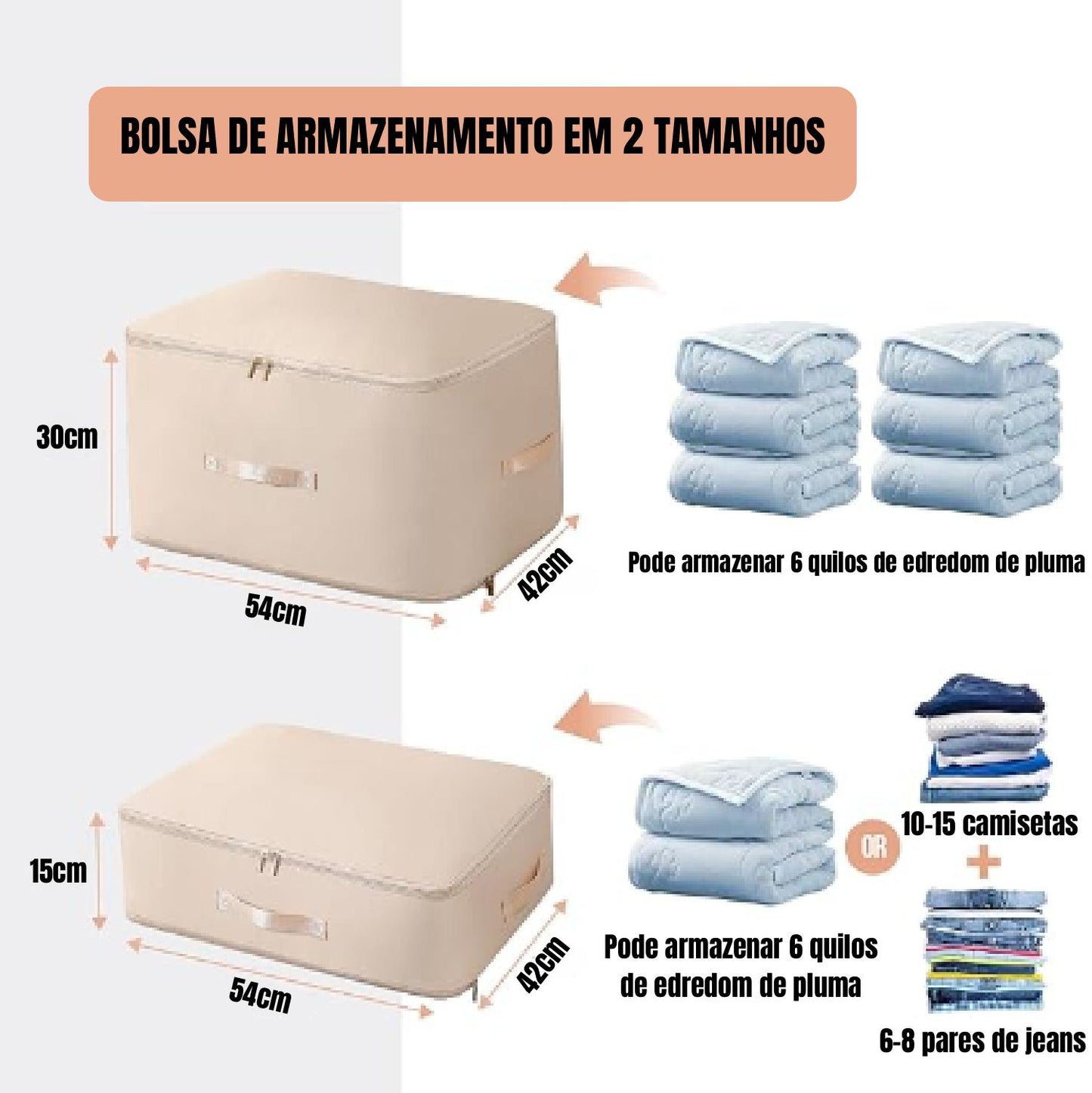Bolsas Organizadoras de Compressão Automática para Edredons, Roupas, Cobertores, Impermeáveis e à Prova de Umidade (54x42x30cm)