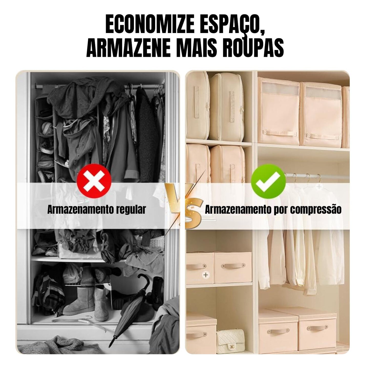 Bolsas Organizadoras de Compressão Automática para Edredons, Roupas, Cobertores, Impermeáveis e à Prova de Umidade (54x42x30cm)