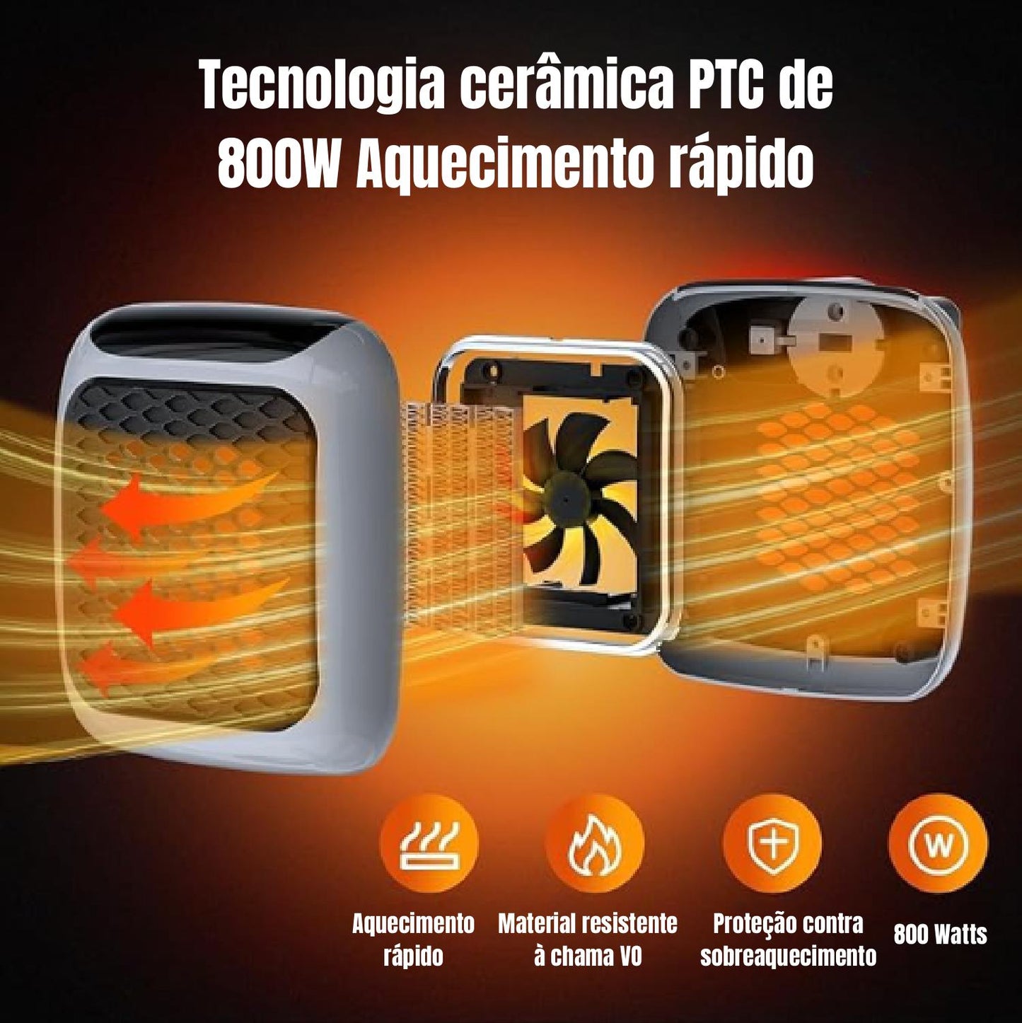 Aquecedor Handy Heater Turbo 800 Watt para Economia de Espaço - Aquecedor de Tomada de Parede e Silencioso para Pequenos Espaços