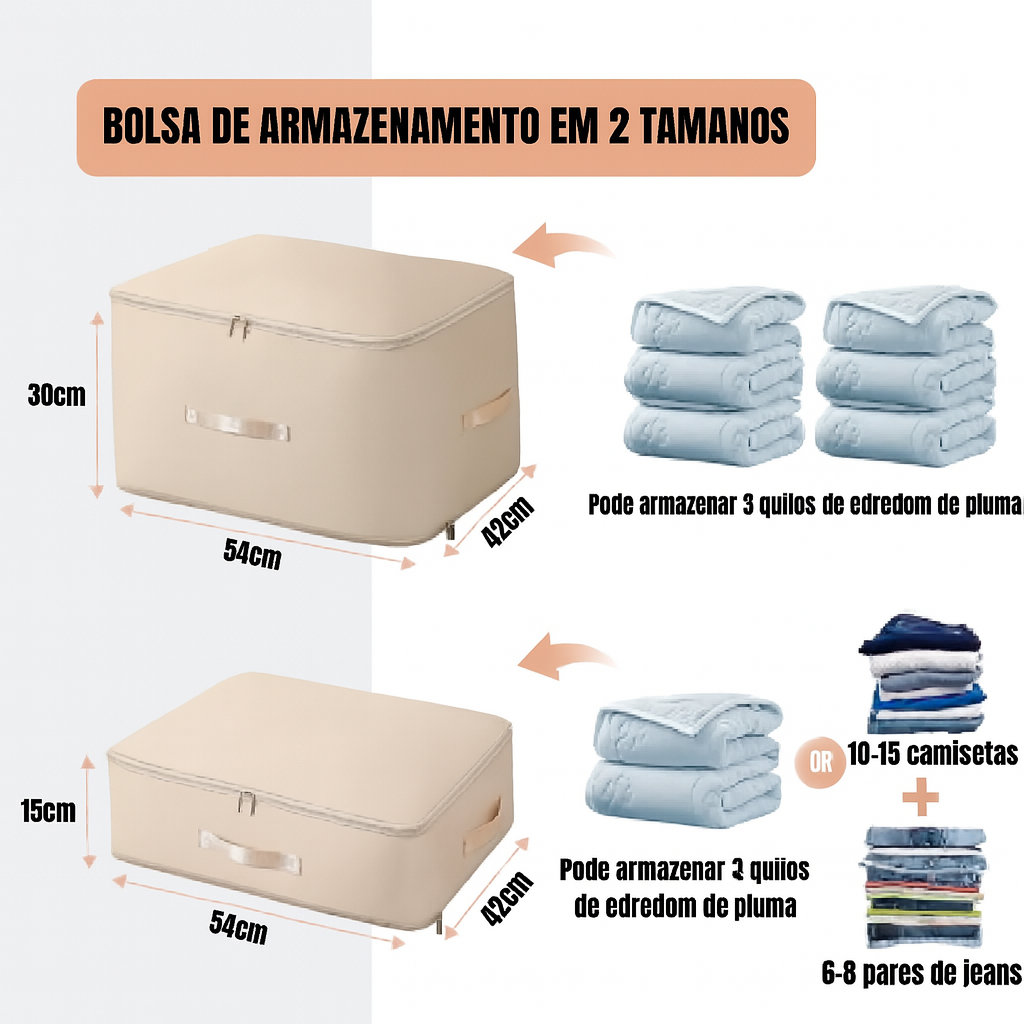 Bolsas Organizadoras de Compressão Automática para Edredons, Roupas, Cobertores, Impermeáveis e à Prova de Umidade (54x42x30cm)