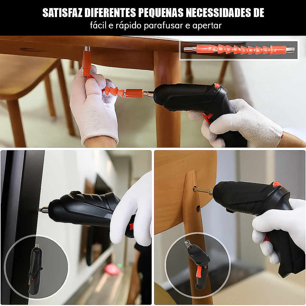 Chave de Fenda Elétrica Multifuncional – Com Luz LED Integrada, Rotação nos 2 Sentidos, Compacta e Potente