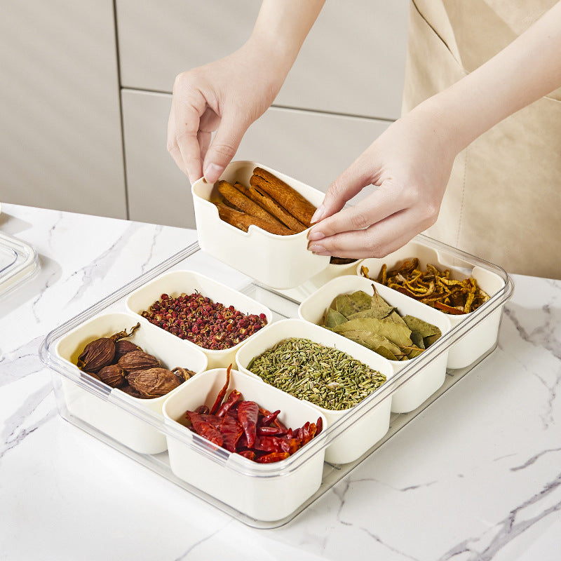 Caixa de Armazenamento com 8 Divisórias Multiuso – Perfeita para Temperos, Carnes e Muito Mais