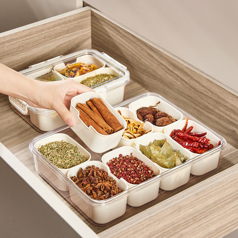 Caixa de Armazenamento com 8 Divisórias Multiuso – Perfeita para Temperos, Carnes e Muito Mais