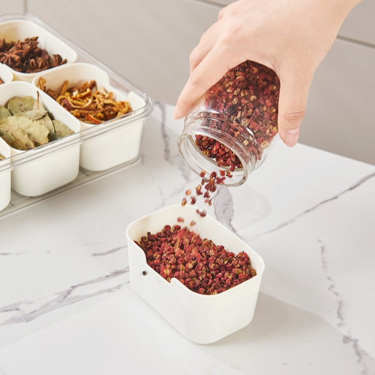 Caixa de Armazenamento com 8 Divisórias Multiuso – Perfeita para Temperos, Carnes e Muito Mais