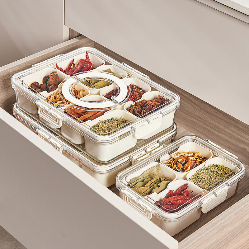 Caixa de Armazenamento com 8 Divisórias Multiuso – Perfeita para Temperos, Carnes e Muito Mais