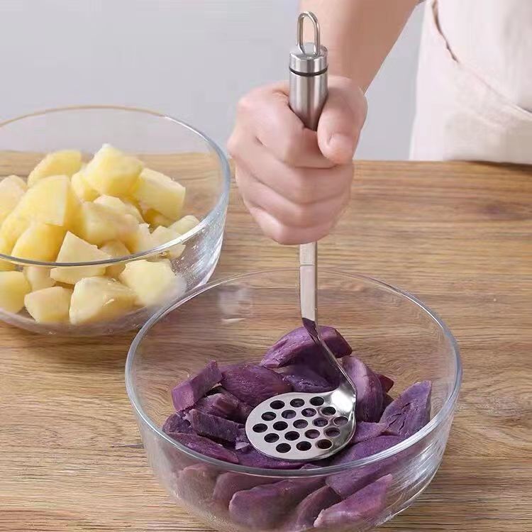 2Pcs Espremedor de aço inoxidável prateado para puré de batata e outros vegetais, utensílio de cozinha doméstico para esmagar, pressionar e esmagar alimentos