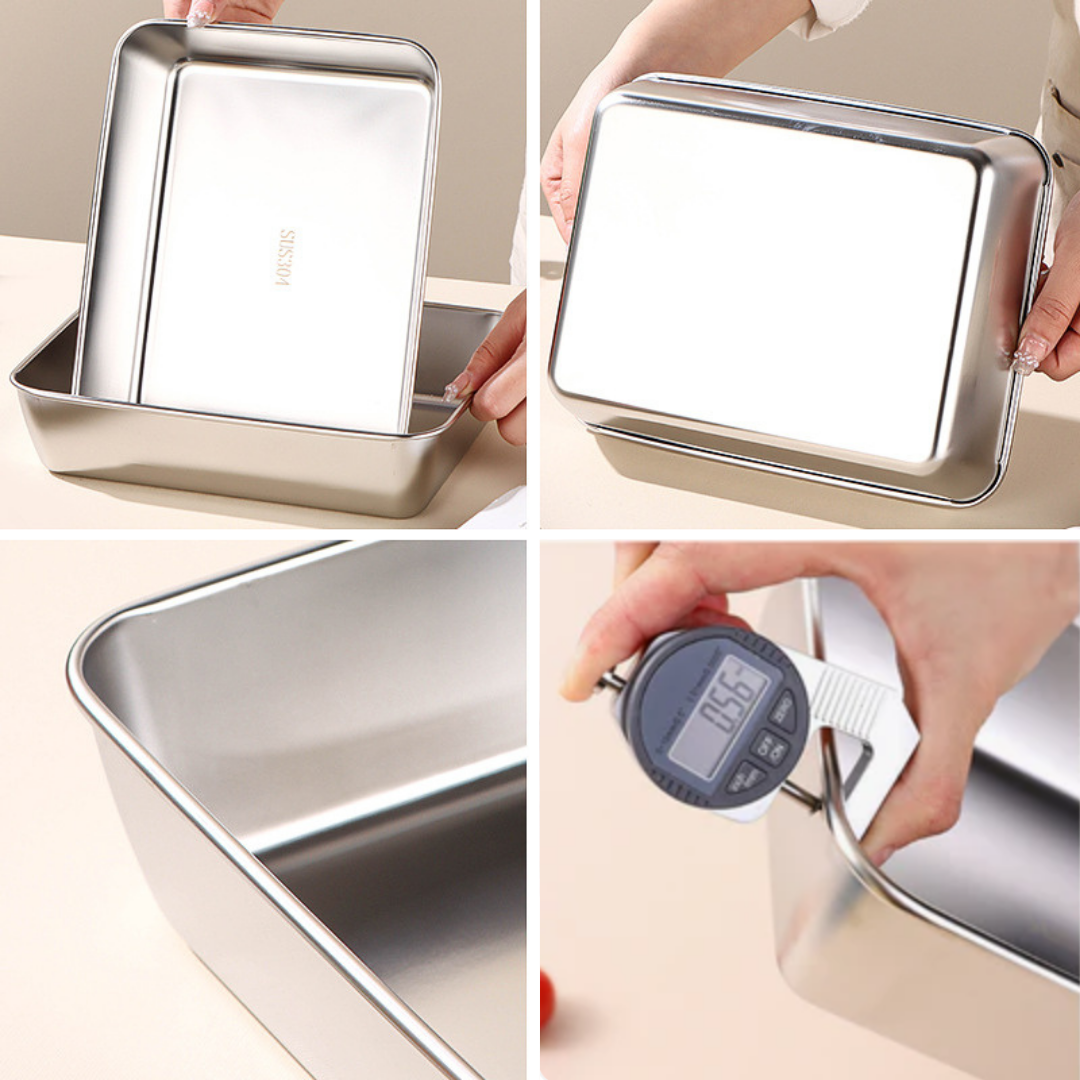Caixas para conservação de alimentos, bandeja retangular de aço inox SUS304 (25x20x5cm)