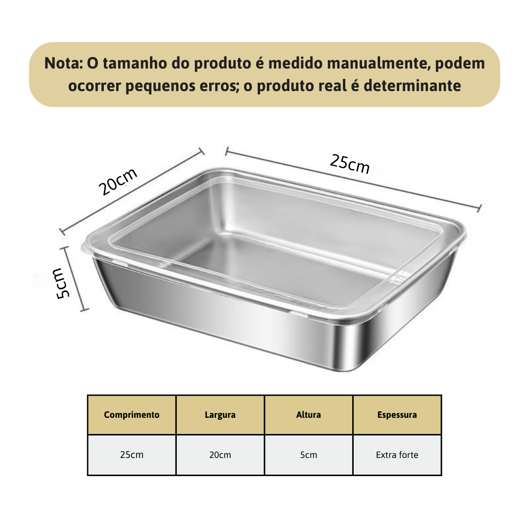 Caixas para conservação de alimentos, bandeja retangular de aço inox SUS304 (25x20x5cm)