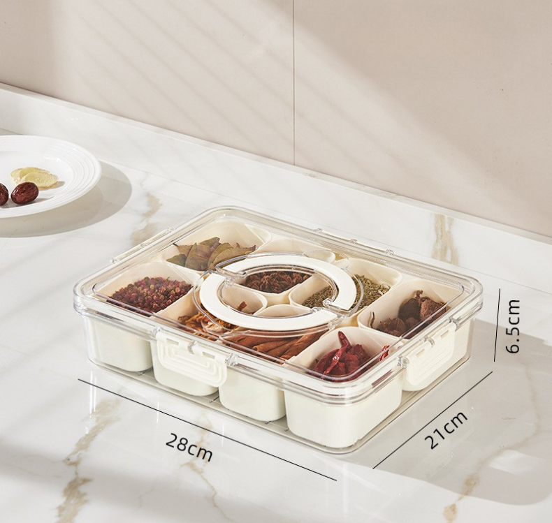 Caixa de Armazenamento com 8 Divisórias Multiuso – Perfeita para Temperos, Carnes e Muito Mais