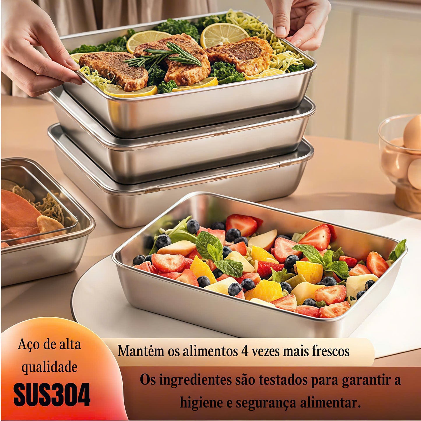 ✨Tabuleiro em aço inoxidável 304 de alta qualidade - durável e seguro para qualquer cozinha (25x20x6cm)