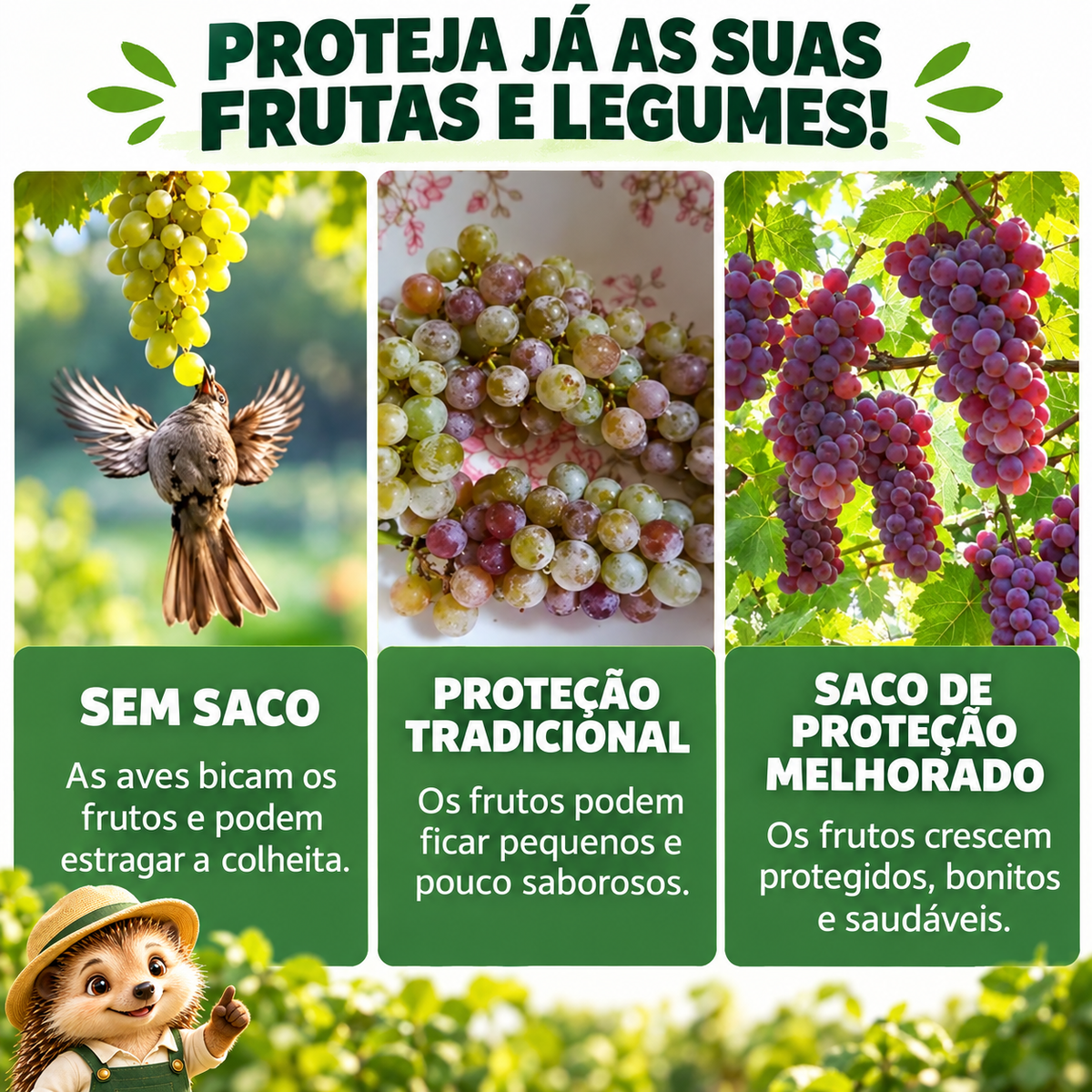 Pack de 50 Sacos de Rede para Frutas e Legumes — Proteja a Sua Colheita de Insetos e Pássaros