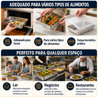 Recipientes em aço inoxidável SUS304 de 2400 ml | Alimentos frescos por mais tempo (25×20×5 cm)