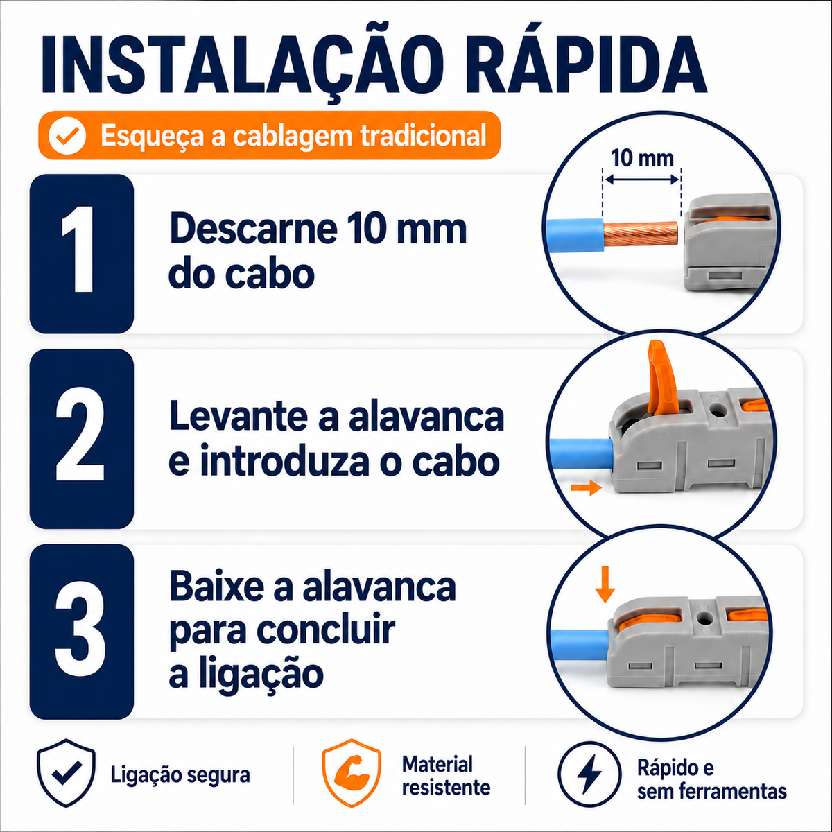 Conjunto De 34 Conectores Elétricos Rápidos De Alavanca Reutilizáveis, 2 Portas