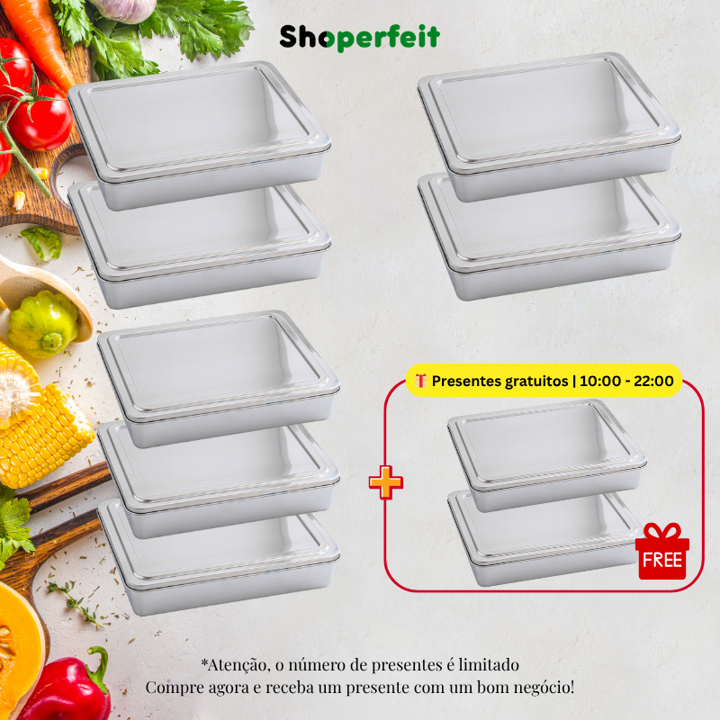 [🎁 Conjunto 7+2 Grátis]  SUS304 Caixas Com Tampa Para Tabuleiro De Servir Em Aço Inoxidável  – Saudáveis, Premium e Compatíveis com Micro-ondas (2000ml)