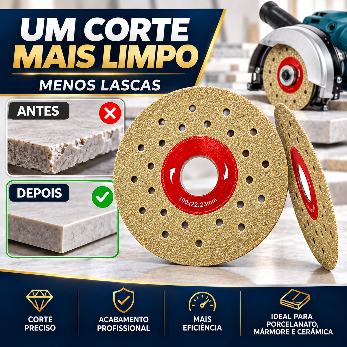 🔥 DISCO DE CORTE E DESBASTE DIAMANTADO MULTIFUNÇÃO PREMIUM