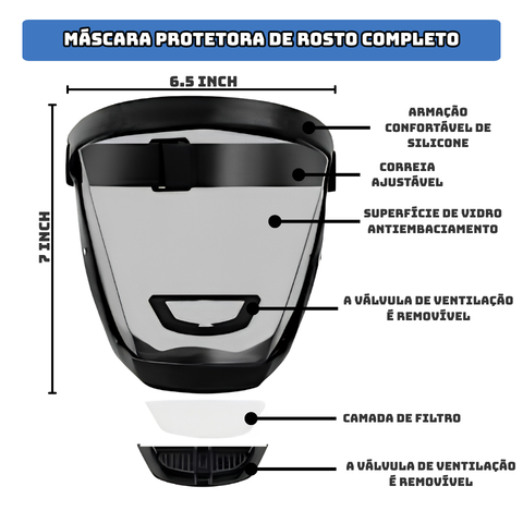 Protetor facial integral multiuso - Proteção total para o seu rosto com um design ultraleve