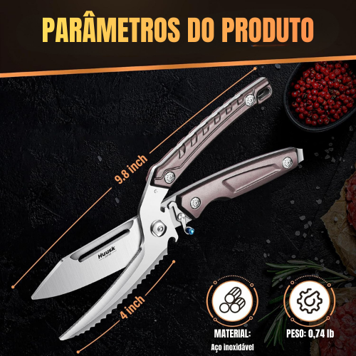 Tesoura de Aves Desmontável de Importação Alemã – Multifuncional para Frango, Ossos, Carne, Peru e Peixe (Cor Prata)