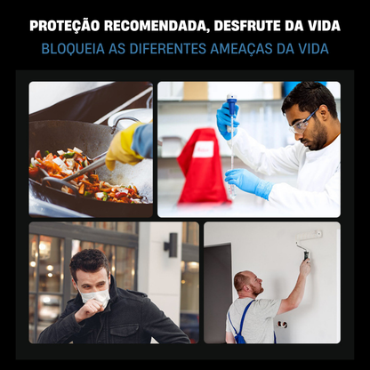 A viseira protege o rosto contra poeiras finas e névoa.