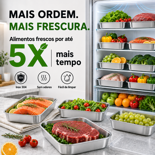 Recipiente de aço inoxidável 304 – Geladeira sem maus odores, alimentos frescos a semana toda.