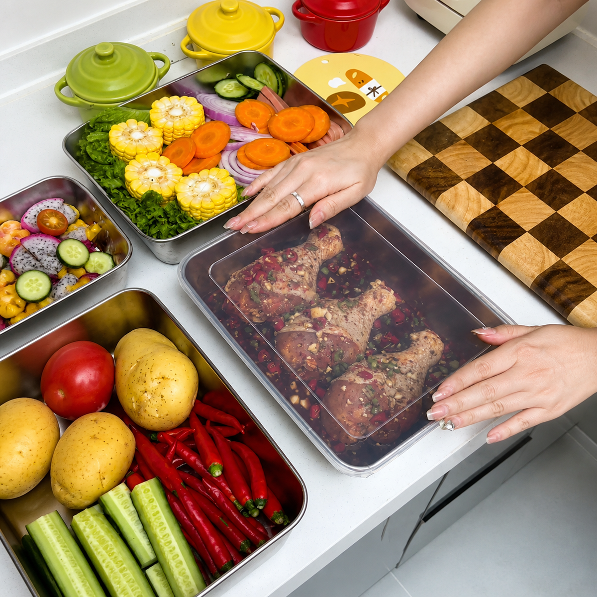 Recipientes em aço inoxidável SUS304 de 2400 ml | Alimentos frescos por mais tempo (25×20×5 cm)