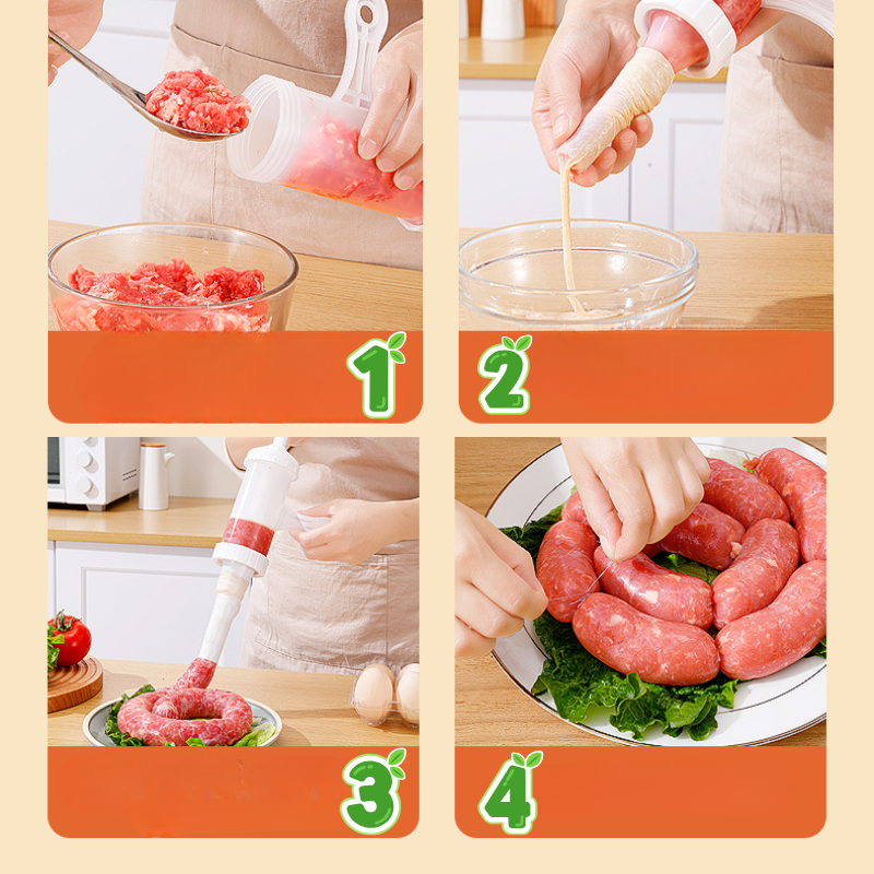 Máquina de Enchidos Manual Portátil, com 3 Bicos de Enchimento de Diferentes Tamanhos – Enchedor de Carne em Material Alimentar para Uso Doméstico (Branco)