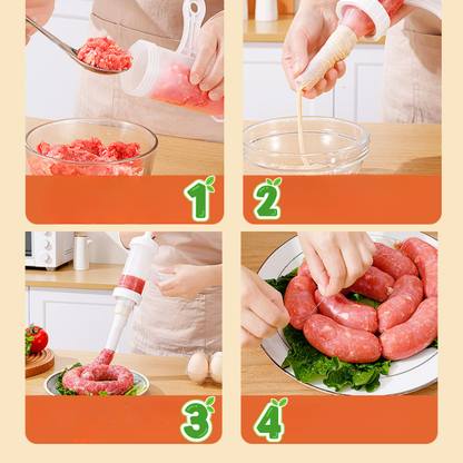 Máquina de Enchidos Manual Portátil, com 3 Bicos de Enchimento de Diferentes Tamanhos – Enchedor de Carne em Material Alimentar para Uso Doméstico (Branco)