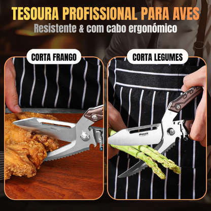 Tesoura de Aves Desmontável de Importação Alemã – Multifuncional para Frango, Ossos, Carne, Peru e Peixe (Cor Prata)