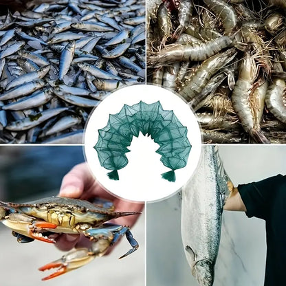 Gaiola de Pesca Dobrável em Nylon Verde Durável - Design Espesso e Sem Nós para Camarões e Enguias, Perfeita para Pesca em Rios e Lagos