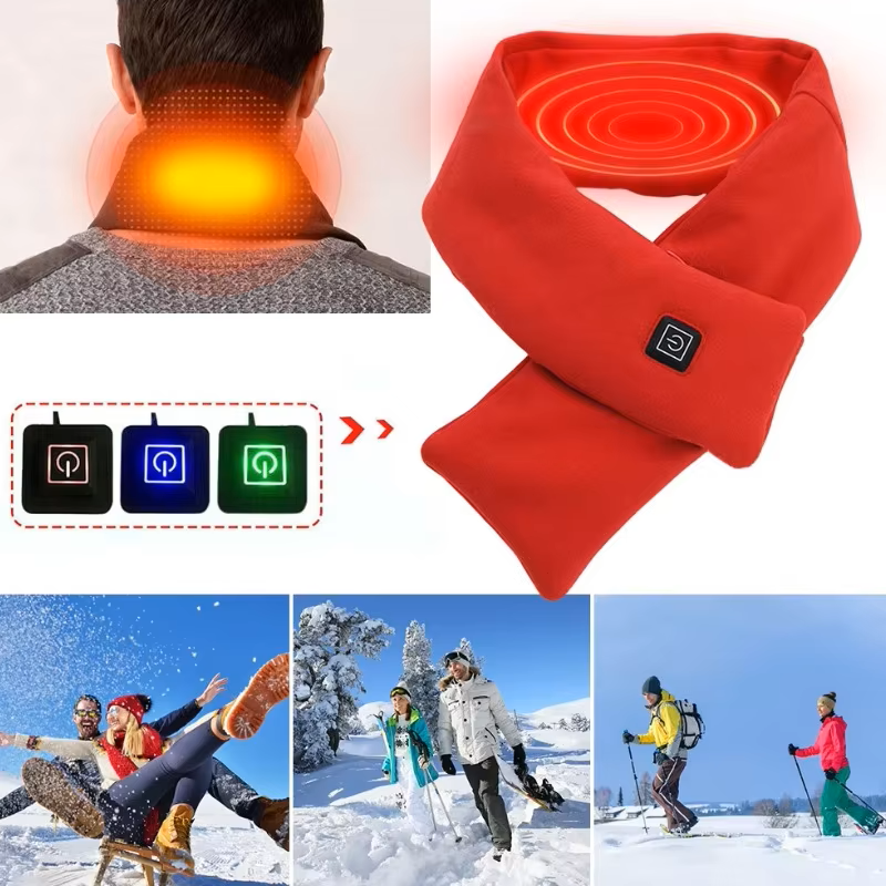 Cachecol aquecido USB para homens e mulheres, 3 níveis de ajuste de temperatura - Acompanha power bank (Cor branca)