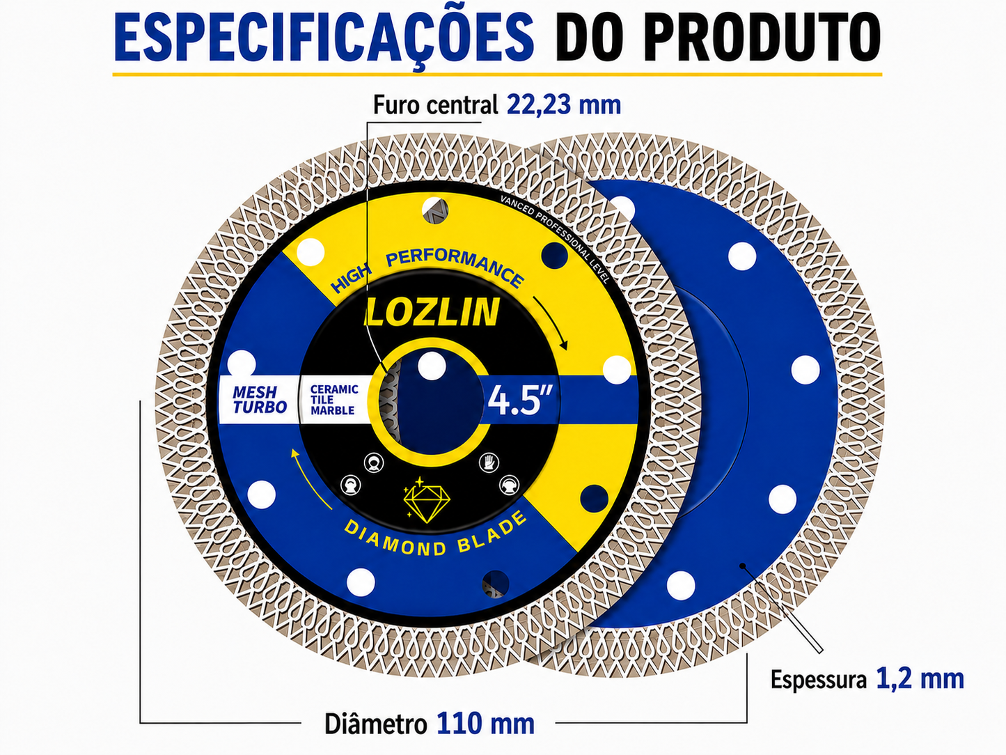 Disco Diamantado Fino para Cortes Limpos em Azulejo, Cerâmica e Mármore