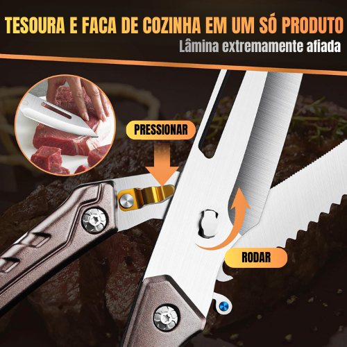 Tesoura de Aves Desmontável de Importação Alemã – Multifuncional para Frango, Ossos, Carne, Peru e Peixe (Cor Prata)