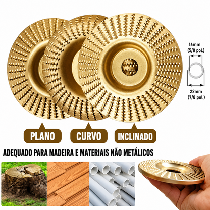 Conjunto De 3 Discos De Desbaste Em Aço Carbono Para Madeira (Plano – Curvo – Inclinado)